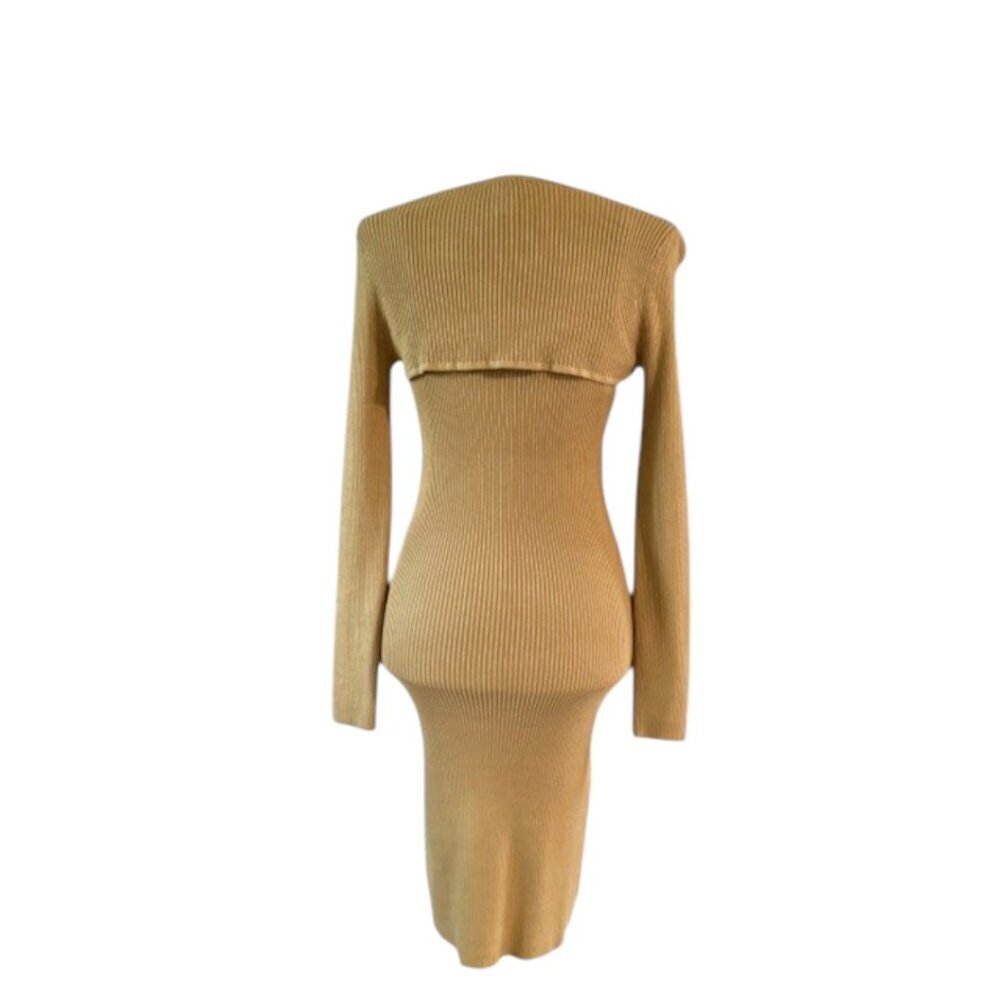 House of Harlow 1960 Bronze Mustard Ribbed Sweater Dress Cropped Shrug Med NWT - Picture 8 of 16